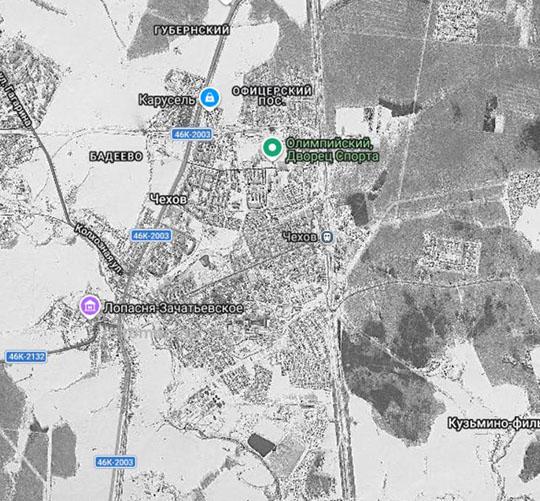 Спутниковый снимок Чехова 26.01.84 %Satellite image ofь Chekhov
Спутниковый снимок Чехова. Снимок сделан 26 января 1984 года.
Ключевые слова: Чехов,американские карты,города СССР со спутников