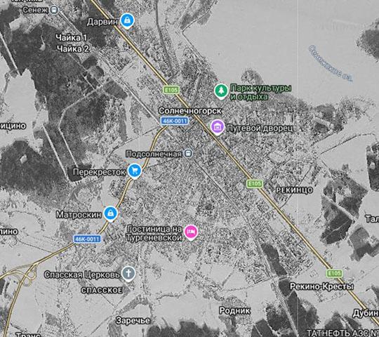Спутниковый снимок Солнечногорска 26.01.84 %Satellite image of Solnechnogorsk
Спутниковый снимок Солнечногорска. Снимок сделан 26 января 1984 года.
Ключевые слова: Солнечногорск,американские карты,города СССР со спутников