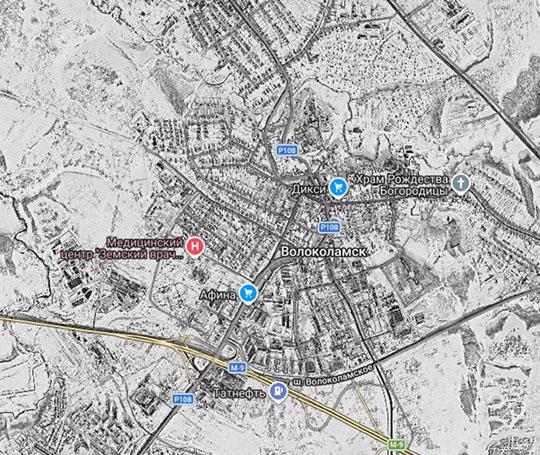 Спутниковый снимок Волоколамска 26.01.84 %Satellite image of Volokolamsk
Спутниковый снимок Волоколамска. Снимок сделан 26 января 1984 года.
Ключевые слова: Волоколамск,американские карты,города СССР со спутников