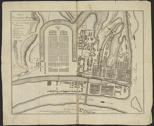 План Нижегородской ярмарки 1:3360 %Map of the Nizhny Novgorod fair
План Нижегородской Ярмарки. Вторая половина XIX века. Сост. Гурьянов И.  Масштаб 30 сажен в дюйме. 35х44 см.
Ключевые слова: Нижний Новгород,Нижегородская ярмарка