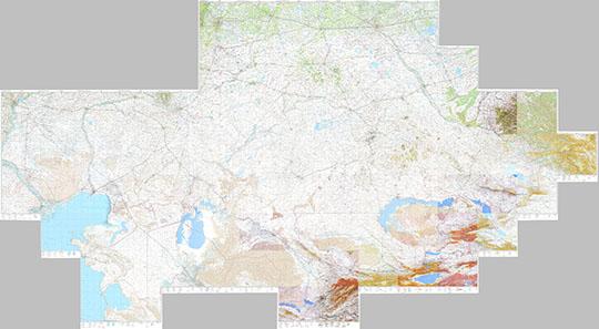 Казахстан. Топографическая карта  1:500K %Topographic map of Kazakhstan
Казахстан. Топографическая карта. Масштаб 1:500,000. Склейка листов, изданных в начале 2000-х годов.По материалам съемок 1950 - 1990 годов с исправлениями названий на 2002-2003 годы.
Ключевые слова: Алма-Ата,Казахстан