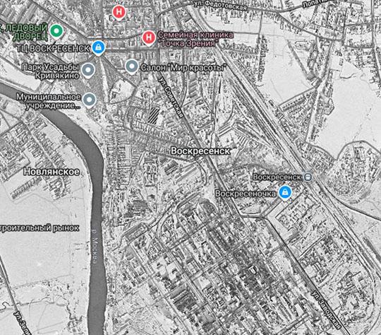 Спутниковый снимок Воскресенска 26.01.84 %Satellite image of Voskresensk
Спутниковый снимок Воскресенска. Снимок сделан 26 января 1984 года.
Ключевые слова: Воскресенск,американские карты,города СССР со спутников