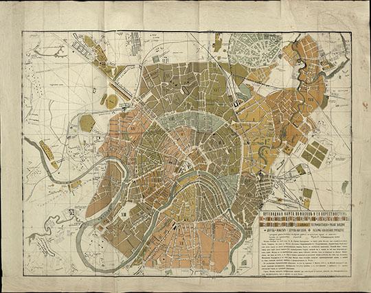Путеводная карта по Москве и ея окрестностям %Plan of Moscow and vicinity
Путеводная карта по Москве и ея окрестностям. Хромо-литография А.С. Яковлева на 2-й Мещанской. Соб. дом в Москве. 1880 г. 72х89 см.
