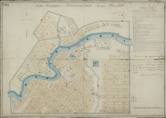 План Новгородского Наместничества города Тихвина 1:4,200 %Plan of Tikhvin
План Новгородского Наместничества города Тихвина. Масштаб - в одном английском дюйме 50 саженей. 1850г.
Ключевые слова: Тихвин