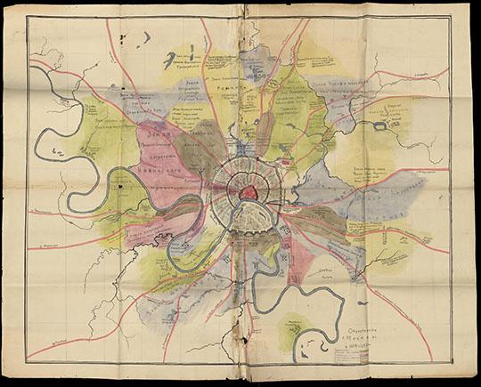 Окрестности г. Москвы в 1648 - 1650 годах %Moscow and vicinity in 1648-1650
Окрестности г. Москвы в 1648 - 1650 г.г. В центре схематический план Москвы. На обратной стороне карты надпись: "Карта проф. Смирнова П. П. к работе "Посадские люди и их классовая борьба до сер. XVII века". Ко II тому Истории СССР. Склеена из 2-х листов. 1 карта - 1 предм. Смирнов Павел Петрович. 1943, 1947-1948. 108х140 см
