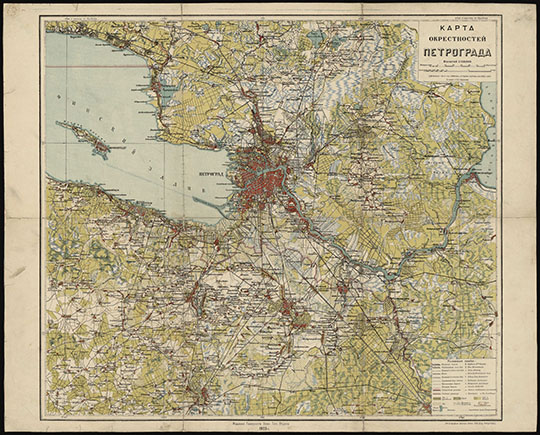 Карта окрестностей Петрограда 1:150К %Plan of Petrograd and vicinity
Карта окрестностей Петрограда. Масштаб 1:150,000. — Петроград : Лит. Северн. Воен. топ. отд., 1923. — 1 л.: : цв. : 55x68 см. 
Ключевые слова: Санкт-Петербург,Петроград