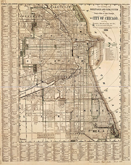 Карта Чикаго %Map of the city of Chicago
Карта Чикаго. Map showing the boulevards and park system and twelve miles of lake frontage of the city of Chicago. Rand McNally and Company. 1886.
Ключевые слова: Чикаго,американские карты