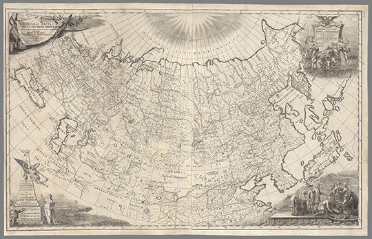Генеральная карта Российской Империи 1:12М %Map of Russian Empire
Генеральная карта Российской Империи. Сколько возможно было исправно сочиненная трудом Ивана Кирилова, Обер Секретаря Правительствующего Сената в Санкт Петербурге, 1734. Масштаб 1:12,000,000. 57 х 91 см.
Ключевые слова: Российская Империя,Московия