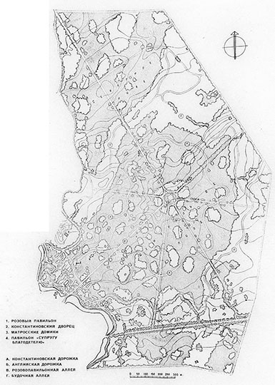 Павловск. Белая Берёза
Павловск. Белая Берёза. Фиксационный план, выполненный студентами Ленинградского строительного института и сотрудниками Павловского Дворца-музея между 1928 и 1940 годами. Из кн.: Иванова, Ольга Александровна, Павловский парк - Л. : Гос. изд-во л-ры по строительству и архитектуре, 1956. - 122, [2] с. : ил.; 32 см. - (Выдающиеся памятники русского садово-паркового искусства / Акад. стр-ва и архитектуры СССР, Ленингр. филиал)
Ключевые слова: Павловск,парки