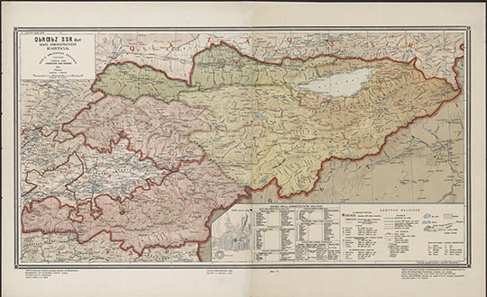 Политико-административная карта Киргизской ССР 1:1М %Map of Kirgiz SSR
Политико-административная карта Киргизской ССР. Масштаб 1:1,000,000. Сост. 5-ой Картогр. ф-кой ГУГК; консультант проф. Н. Л. Корженевский; отв. ред. Л. Г. Акулин. — Изд. 1-е — Москва : ГУГК, 1938. — 2 л. : : цв.. 
Ключевые слова: Бишкек,карты ГУГК СССР