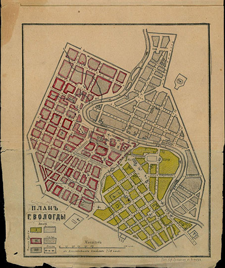 План г. Вологды 1:21К %Plan of Vologda
План г. Вологды. Масштаб - в английском дюйме 250 сажен. Из кн.: Город Вологда и окрестности: с приложением плана города / составил Хр. Пахолков. Вологда, издание И.И. Соколова, 1896.
Ключевые слова: Вологда