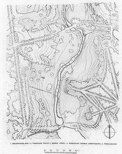 Павловск. 5-й район Долины реки Славянки
Павловск. 5-й ландшафтно-видовой район Долины реки Славянки. Фиксационный план, выполненный студентами Ленинградского строительного института и сотрудниками Павловского Дворца-музея между 1928 и 1940 годами. Из кн.: Иванова, Ольга Александровна, Павловский парк - Л. : Гос. изд-во л-ры по строительству и архитектуре, 1956. - 122, [2] с. : ил.; 32 см. - (Выдающиеся памятники русского садово-паркового искусства / Акад. стр-ва и архитектуры СССР, Ленингр. филиал)
Ключевые слова: Павловск,парки