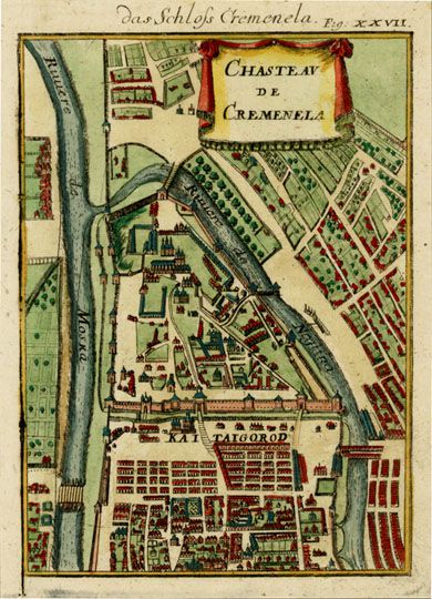 Cremenela (v.1) - план из атласа Мале%Cremenela (v.1) - plan from the Male atlas
Chasteav de Cremenela. Das Schloss Cremenela (Замок Кремль). Грав./меди. Fig. XXVII. План охватывает Кремль, Китай-город и небольшой кусок (западный) Белого города. Ориентирован с Запада на Восток.
Ключевые слова: Кремль,атлас Мале