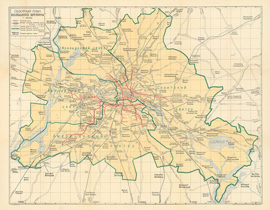 Обзорный план Большого Берлина 1:60К %Plan of Berlin and vicinity
Обзорный план Большого Берлина. Масштаб 1:60,000. 61 x 78 см. Издательство "Советская книга", 1946 г. Показаны основные улицы; вокзалы городской железной дороги и станции метро; границы Большого Берлина; границы городских административных районов; названия районов города.
 


Ключевые слова: Берлин