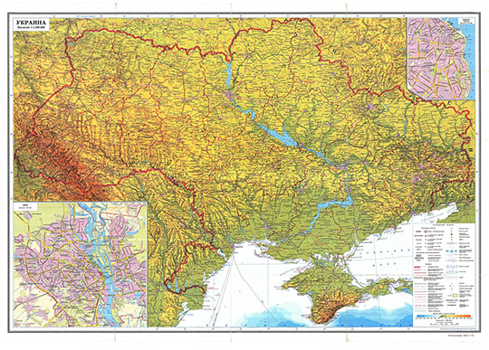Украина 1:1.5М %Ukraine
Украина. Масштаб 1:1,500,000. Справочная карта / Сост., подгот. к изд. и отпеч. ПКО "Картография" Роскартографии в 1999 г. ; Отв. ред. Н.Н. Рюмина. — Москва : Роскартография, 2000. — 1 к. : цв. : 2 доп. карты : 65x93 см, слож. 23x14 см — (Страны мира : Европа). 
Ключевые слова: Киев,Украина