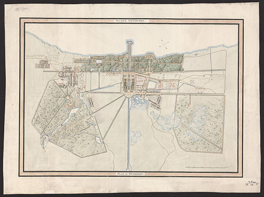 План Петергофа 1:8,400 %Plan of Petergof
План Петергофа = Plan de Peterhoff. 46×66 (59×79) см. Масштаб - 100 сажен в дюйме. Около 1840г.  / dessiné par B. d’Aderkas; gravé par Froloff
Ключевые слова: Петергоф