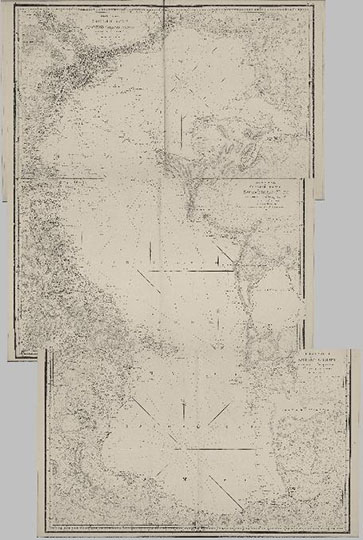 Карта Каспийского моря %Map of the Caspian sea
Карта Каспийского моря. Склейка 3-х листов карт частей Каспийского моря из кн.: Атлас Каспийскаго моря / сочинён при чертёжной Государственнаго Адмиралтейскаго департамента, с описи и астрономических наблюдений, произведённых с 1809 по 1817 год штурманом 8 класса и кавалером Колодкиным, 1826 года. — [Санкт-Петербург] : гравирован и печатан при Морской типографии, 1826. — 1 атл. (32 л., 18 к.) грав., текст, указ.; 67х49 см.
Ключевые слова: Каспийское море,атласы