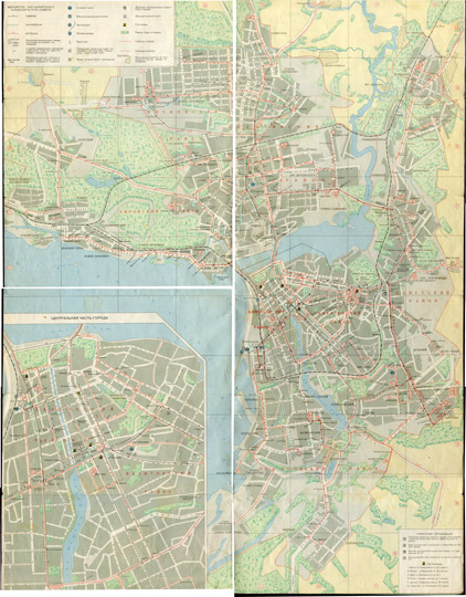 Казань. Схема городского транспорта % Transportation map of Kazan
Казань. Схема городского транспорта. На врезке - центральная часть города - карта 14198814. Главное Управление Геодезии и Картографии при Совете Министров СССР. Москва, 1988г. 
Ключевые слова: Казань