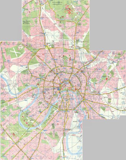 Чешский план Москвы%Czech plan of Moscow
Складной план Москвы, изданный в Чехии в 1994 году. План охватывает территорию города приблизительно в размерах сегодняшнего третьего кольца. Показаны линии метро, маршруты городского транспорта,  основные дороги и достопримечательности города. Условная координатная сетка. 
