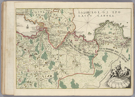 Ладожское озеро и Финский залив %Ladoga lake and Finnish gulf
Ладожское озеро и Финский залив с прилегающими местами. 46 х 66 см. Масштаб 1:343,545. 1735г. В кн.: Атлас России, содержащий в общей и девятнадцати специальных хартиях всю Российскую империю и прилегающие к ней страны, составленный в соответствии с правилами описания Земли  Академией наук. Санкт-Петербург 1745 г. АтласеRussischer Atlas : Welcher in einer General-Charte und neunzehen Special-Charten das gesamte Russische Reich und dessen angraentzende Laender, nach den Regeln der Erd-Beschreibung und den ne Academie der Wissenschafften. St. Petersburg 1745. 
Ключевые слова: Санкт-Петербург,Ладога,атласы