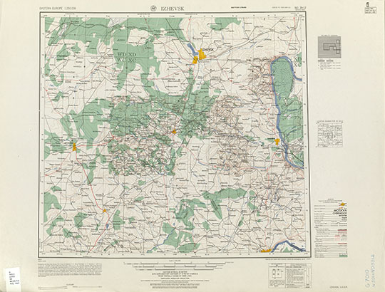 Ижевск на американской карте 1:250К %Izhevsk on map Series N501
Лист NO 39-12 американских карт серии N501 - Ижевск. Масштаб 1:250,000. 1954г. Prepared by the Army Map Service (LU), Corps of Engineers, U.S. Army, Washington, D.C. Eastern Europe. Edition 2-AMS Series N501. Scale 1:250,000. Compiled from the maps of U.S.S.R., 1:100,000, General Staff of the Red Army, 1934-39.
Ключевые слова: Ижевск,американские карты,серия N501