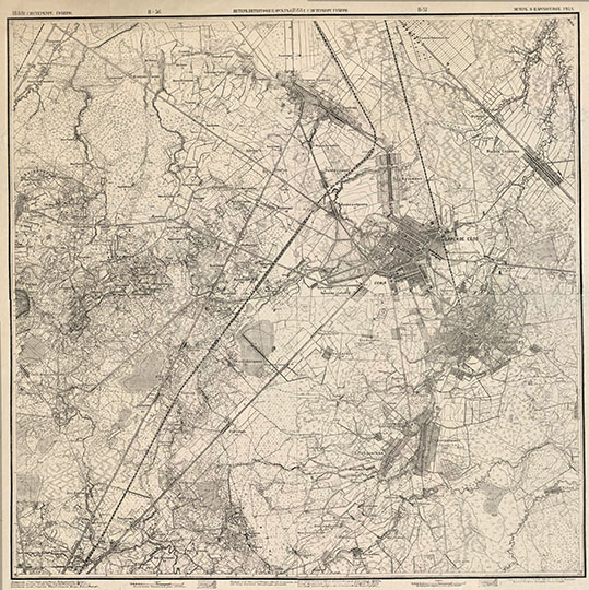 Карта окрестностей Царского Села и Павловска 1:42К %Tsarskoe Selo and Pavlovsk.
Топографическая карта окрестностей Царского Села и Павловска. Листы II-56, II-57, I-56, I-57. Масштаб 1:42,000. 1888г.
Ключевые слова: Пушкин,Царское Село,Павловск
