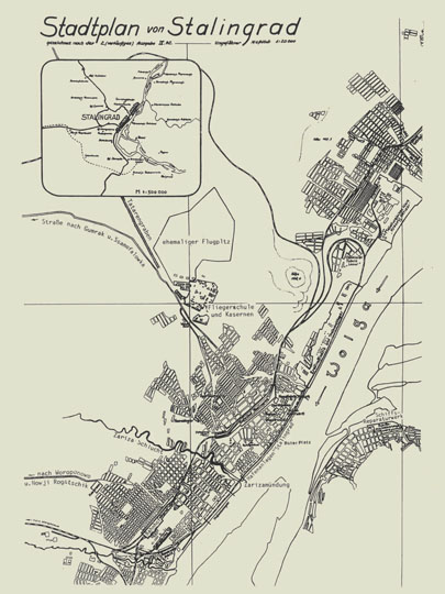 Немецкая карта окрестностей Сталинграда%German map of Stalingrad environs
Немецкая карта окрестностей Сталинграда. Stadtplan von Stalingrad. 1:20000. 1. Ausgabe IX. 42. На врезке - план окрестностей Сталинграда 1:500000. 
Ключевые слова: Волгоград,Сталинград,немецкие карты
