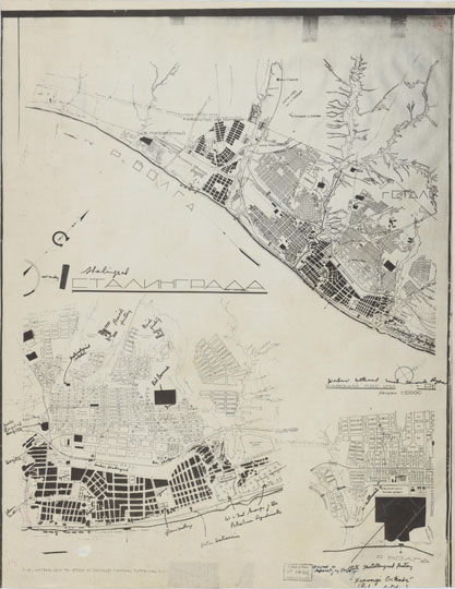 План Сталинграда%Map of Stalingrad
План Сталинграда. Масштаб 1:10000. На врезках - план центральной части города и план Рабочего поселка им. Рыкова.
Ключевые слова: Волгоград,Сталинград