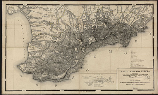 Карта Южного Крыма 1:504К %Map of South Crimea
Карта Южного Крыма, принадлежащая к сборнику Петра Кеппена. Масштаб - 12 верст в дюйме. Издана по распоряжению Господина Новороссийского и Бессарабского Генерал-Губернатора графа М. С. Воронцова / грав. на камне А. Дмитриев. — Санкт-Петербург, 1836. — 1 к. (4 л.): : 1 доп. карта : 50×65 см и др.. 
Ключевые слова: Ялта,Севастополь,Крым