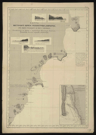 Карта восточного берега полуострова Камчатка %Map of the East part of Kamchatka
Карта восточного берега полуострова Камчатка от мыса Столбового до мыса Сопочного / Составленная по карте и заметкам капитана Зандмана, командира вольного парохода "Александр". — Пополнена по заметкам клипера "Вестник" и др.. — [Санкт-Петербург] : Главное Гидрогр. Упр. Мор. М-ва, 1888. — 1 к 1 цв., ил.; 85х61 см. 
Ключевые слова: Камчатка