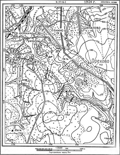 Карта района Царицыно-Орехово
Лист N-37-16-2 карты Московского уезда. Масштаб 1:25000
