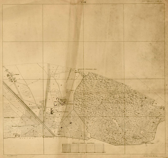 Территория выгонных земель Москвы  1:8K% Moscow surroundings
План города Москвы по съемке 1848-1852 гг.  Листы Г2, Б2, А3, В3, Г3, Б4. Издан в 1868 году. 168 листов. Территория выгонных земель в 4-верстой черте от Земляного города. Масштаб 100 сажен в дюйме.

