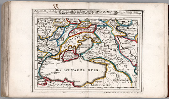 Малая Тартария, Азовское и Чёрное моря %Azow mit der Kleinen Tartarey, dem Schwarzen Meer
Асоф, Азов или Азак, с Малой Тартарией, Чёрным морем и русскими или московскими, а также польскими границами. 20 х 32 см. Масштаб 1:12,000,000. В кн.: Атлас Курье или Новый и Компендиевский Атлас Г. Боденера. 1716. Assoph, Azow oder Azak, mit der Kleinen Tartarey, dem Schwarzen Meer und denen Russisch oder Moscowitisch, auch Polnischen Graentzen. G. Bodenehr fecit et excudit. Cum Gratia et Priv. Sac. Caes. Mai. Atlas Curieux oder Neuer und Compendieuser Atlas. 99.
Ключевые слова: Чёрное море,Азовское море,Тартария
