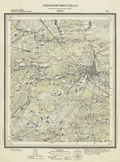 Тверь и окрестности 1:100К %Tver and vicinity
Тверь и окрестности на карте ВСНХ СССР.Карта подготовлена Геодезическим комитетом ВСНХ-СССР. Лист O-36-120 масштаба 1:100000, Тверской и Новоторжский уезд Тверской губернии. Составлен в 1928 г. в Картографическом отделе Г.К. Материалом служили планшеты инструментальной съемки 1925-26 годов. 34,3 x 41 см
Ключевые слова: Тверь,карты ВСНХ