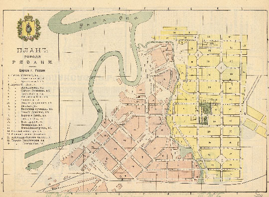 План города Рязани 1:8K% Plan of Ryazan
План города Рязани. Масштаб 100 саженей в дюйме. Из кн.: "Спутник по реке Волге и её притокам Каме и Оке. С картами Волги, Камы и Оки, видами и Планами волжских, камских и окских городов." Год издания VIII. Типо-Литография П. С. Феокритова, Саратов, 1908г.
Ключевые слова: Рязань,путеводители по Волге