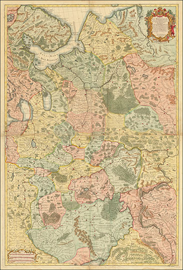 Карта Московии Гийома Делиля v.2 %Carte de Moscovie v.2
Карта Московии, составленная Гийомом Делиль из Королевской Академии наук - Его Превосходительству монсеньору Андре Артемонидесу де Матуэ, государственному министру Его Королевского Величества российского императора, его наместнику в Княжестве Ярославском и его полномочному послу при короле Кретьене. Вариант 2. На двух листах. 1710-е годы. 100 х 68 см. Carte de Moscovie Dressee par Guillaume De-l Isle de l Academie Royale des Scinces A son Excellence Monseignuere Andre Artemonides de Matueof ministre d Etat de sa Majeste Csarienne l Empereur des Russes, son Lieutenant gnale en la Principaute de Jaroslavie, et son Ambassadeur Plenipotentiaire au prez du Roi Tres Chretien, et auprez des Etats generaux des Provinces Unies
Ключевые слова: Московия,Европейская Россия