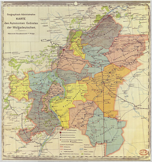 Карта Республики Немцев Поволжья 1:420К %Karte des Autnomen Gebietes der Wolgadeutschen
Административная карта Автономной Республики Немцев Поволжья.  Масштаб - 1 верста в дюйме (1:420,000). Издание до 1932 года.  Обозначения на немецком языке. Geographisch-Administartive Karte des Autnomen Gebietes der Wolgadeutschen
Ключевые слова: Саратов,немецкие карты,немцы Поволжья