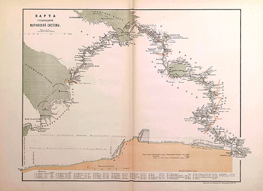 Карта судоходной Мариинской системы %Map of Mariinsky shipping system
Карта судоходной Мариинской системы. Масштаб - в английском дюйме 30 верст. [Картограф. заведение А.Ильина, 1880]. В кн.: Волга : [географическое описание] / Виктор Рагозин. - СПб.: Тип. К. К. Ретгера, 1880-1881.  
Ключевые слова: Ладожское озеро,Атлас Волги,Череповец,Онежское озеро