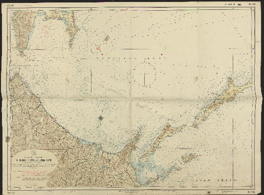 Охотское море, южная часть %South part of the Sea of Okhotsk
Охотское море, южная часть от пролива Лаперуза до острова Итуруп. Масштаб 1:500,000. Издание управления гидрографической службы военно-морского флота. Отпечатано в 1962 году.
Ключевые слова: Сахалин,Курильские острова,лоцманские карты