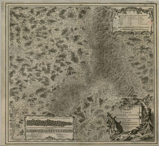 Топографическая карта района Урала % Topographic map of Ural
Топогафическая карта гор, расположенных на границе Европы и Азии. По материалам аббата Жана Шаппа д’Отероша. 59 х 64 см. Carte topographique et minéralogique des montagnes qui séparent l'Europe de l'Asie depuis Ekaterinbourg jusqu'à Solikamskaia / par Mr. l'abbé Chappe d'Auteroche,... ; gravé par N. Chalmandrier
Ключевые слова: Екатеринбург,Уфа,Казань,французские карты,Урал