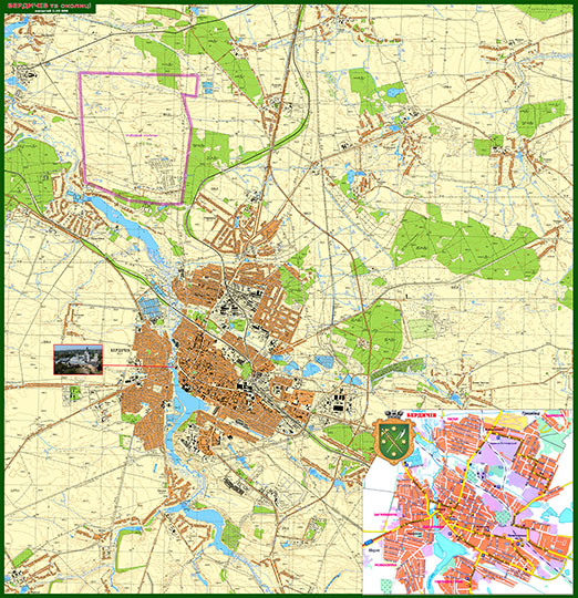 План Бердичева и окрестностей 1:25К %Plan of Berdichev and vicinity
План города Бердичева и окрестностей. Масштаб 1:25,000. Издание 1990х годов.
Ключевые слова: Бердичев,Украина