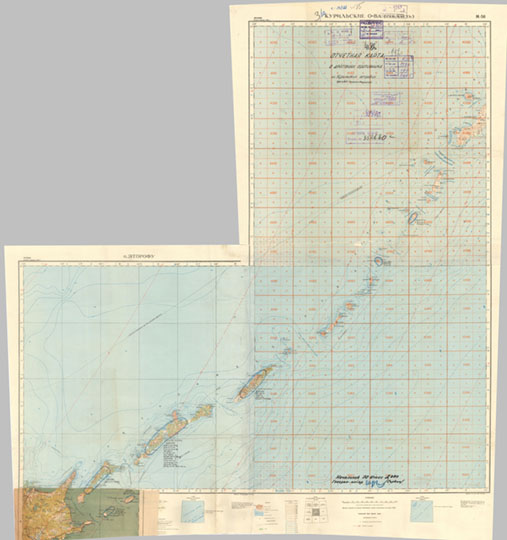 Курильские острова 1:1М % RKKA map of Kuril islands
Карта РККА Курильских островов. Масштаб 1:1,000,000. Издание 1942 года
