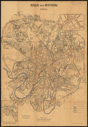 План гор. Москвы 1:25К %Plan of Moscow
План гор. Москвы. Ред. Б. Ф. Хорьков. - 1:25000. - М.: Мособлисполком, 1932 (15-я литогр. Мособлполиграфа). - 1 к.: 1 врезка, 1 доп. карта. Доп. карта: Схема трамвайного и автобусного движения в центре. План дан в пределах Московской окружной железной дороги. Нанесены границы и номера отделений милиции
