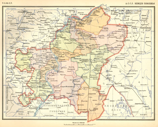 Республика немцев Поволжья  1:1M% German Republic of Volga 
РСФСР. АССР Немцев Поволжья. Масштаб 1:1,000,000. Из кн.: Атлас Союза Советских Социалистических Республик. Издание ЦИК СССР, 1928.
Ключевые слова: Саратов,атласы,атлас 1928,немцы Поволжья