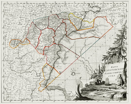 Атлас России - Саратовское наместничество % Atlas of Russia - Saratov region
Карта Саратовского наместничества. Российской атлас из сорока четырех карт состоящий и на сорок два наместничества Империю разделяющий Соч. А. Вильбрехт; грав. Алексей Савинков, И. Леонов; вырез. Т. Михайлов Санкт-Петербург: Географический департамент Кабинета Е.И.В., 1792 г.
Ключевые слова: Саратов,атлас 1792,атласы