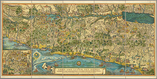 Земля и Жизнь Господа %Land und Leben Des Herrn
Земля и жизнь Господа. Немецкое общество Хайльген-Ланде . Издательство: Дортмунд Швальвенберг. На врезке: Иерусалим. 66 x 132 см. Land und Leben Des Herrn + Bearbeitet v. Karl Pieper + Gezeichnet v. Jos Goeken + Beschiftet v. Willy Lutcke + Die Arbeiten an dieser Bildkarte Foedecte: Der Deutcsche Verein vom heilgen Lande . Verlag: Dortmund Schwalvenberg. Dortmund Druck. Willy Grosschen. Dortmund. (inset) Jerusalem. 
Ключевые слова: Израиль,Палестина,немецкие карты,карты с иллюстрациями