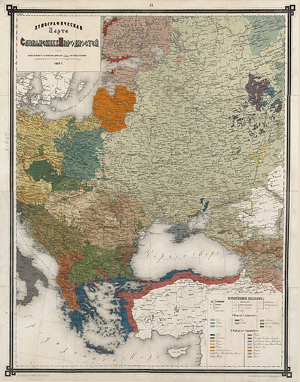 Этнографическая карта Славянских народностей 1:4.2M %Ethnographic map of Slavic nationalities
Этнографическая карта Славянских народностей. - 1867. Масштаб - 100 верст в английском дюйме. Гравировал на камне С. Емчеинов.
Ключевые слова: Европейская Россия,этнография
