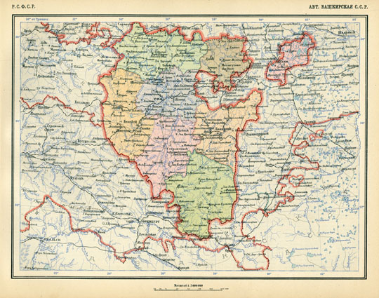 Башкирская АССР 1:3М % Bashkirskaya ASSR
РСФСР. Авт. Башкирская ССР. Масштаб 1:3,000,000. Из кн.: Атлас Союза Советских Социалистических Республик. Издание ЦИК СССР, 1928.
Ключевые слова: Уфа,атласы,атлас 1928