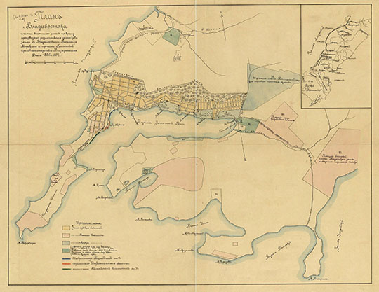 План Владивостока 1:12K%Map of Vladivostok
План г. Владивостока и части выгонных земель по всему произведено размежевание участков земли с Ведомствами Военным, Морским и прочими Комиссией при Министерстве Внутренних Дел 1896 и 1897г. Масштаб в англ. дюйме 150 сажен.
Ключевые слова: Владивосток