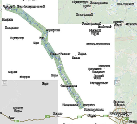 Карта реки Чусовая  1:100K% Map of Chusovaya river
Туристская схема бассейна реки Чусовая. Издание 1980-х годов. Масштаб 1:100,000.
Ключевые слова: Екатеринбург